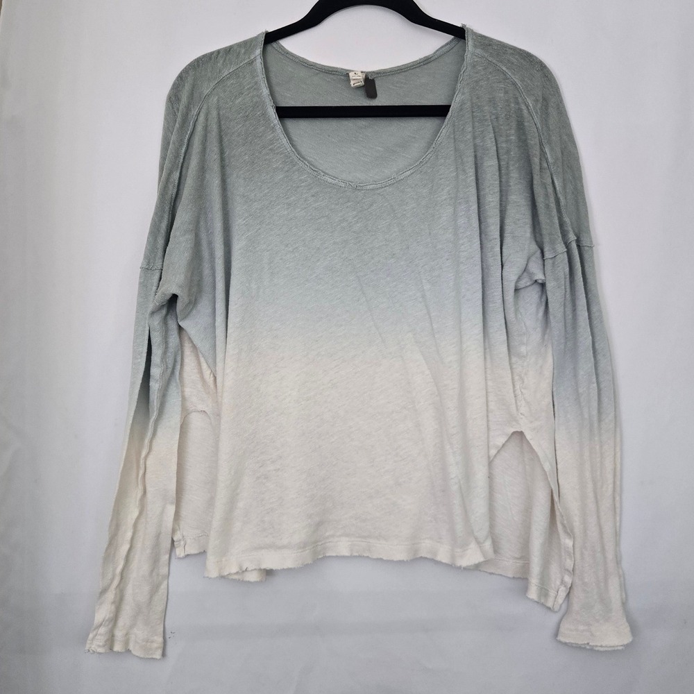 Free People We The Free Ombre Linen Cotton Slouchy Top Womens Medium Sage Cream - Picture 3 of 11